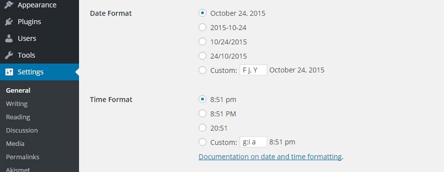 Wordpress time and date Wordpress time and date format